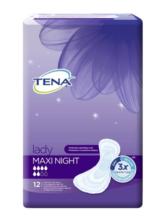 Tena Discreet Maxi Night Πολύ Απορροφητικές Σερβιέτες Ακράτειας Νυκτός 12 τεμάχια - 2