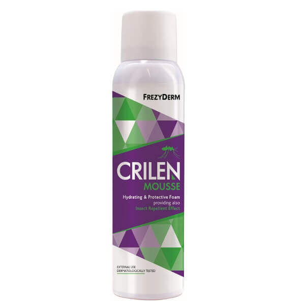 Frezyderm-Crilen-Mousse-150ml Frezyderm Crilen Mousse, Εντομοαπωθητικός Αφρός, 150ml. Ενυδατικός εντομοαπωθητικός αφρός που απωθεί αποτελεσματικά τα έντομα με φυσικό τρόπο, δεν περιέχει χημικές εντομοαπωθητικές ουσίες.
