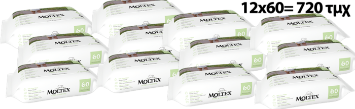 Moltex pure & nature 100% φυτικά μωρομάντηλα 99% νερο – 60x12 τμχ ( 720 ΤΕΜ) Monthly Pack - 1