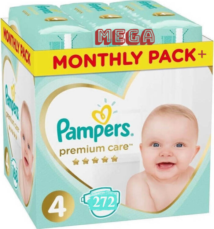 Pampers Premium Care Mega Monthly Pack+ Νο4 (9-14kg) 272 τμχ