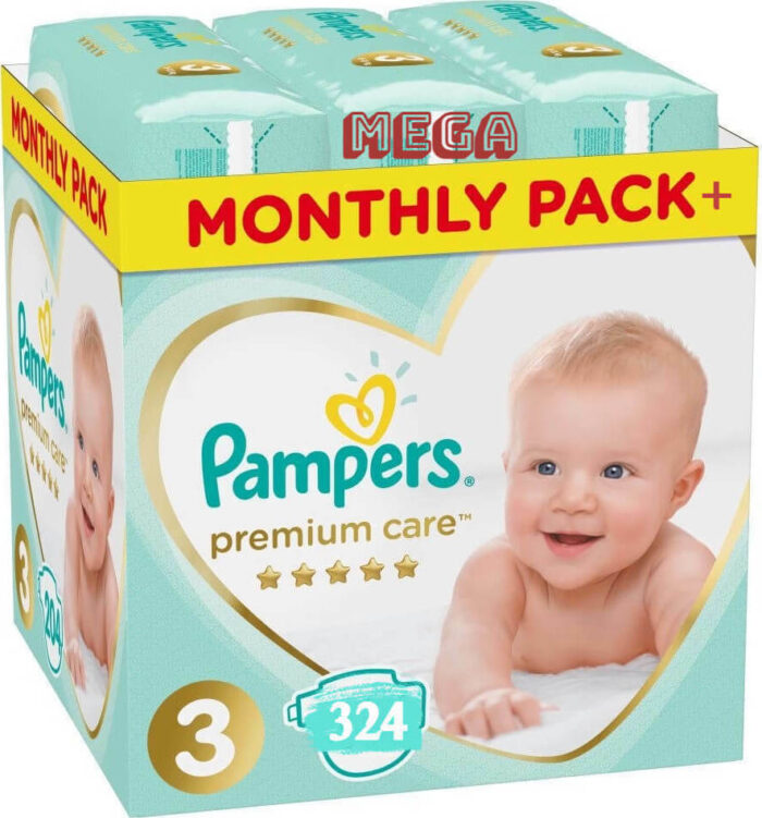Pampers Premium Care Mega Monthly Pack+ Νο3 (6-10kg) 324 τεμ