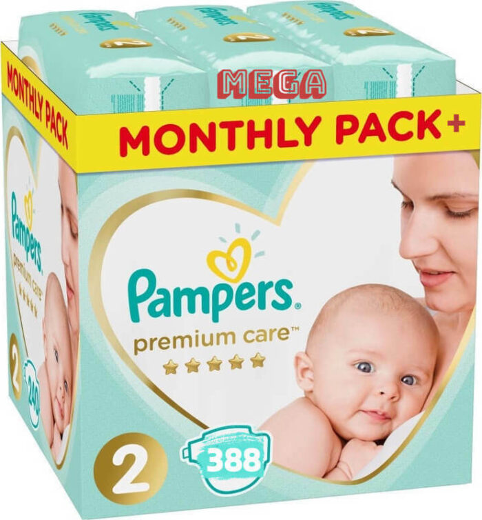 Pampers Premium Care Mega Monthly Pack+ Νο2 (4-8kg) 388 τεμ