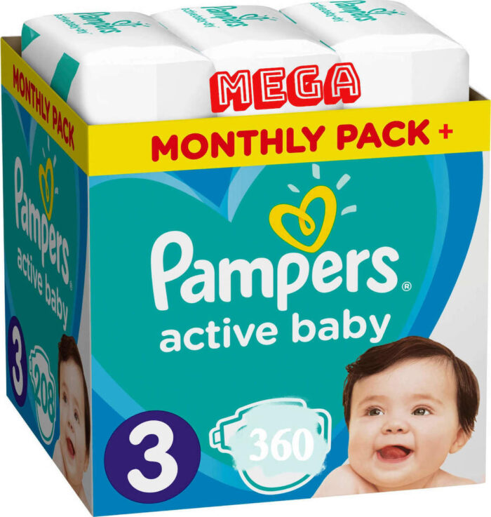 Pampers Active Baby Mega Monthly Pack+ Νο3 (6-10kg) 360τεμ
