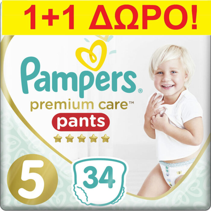 Pampers Premium Care Pants Νo 5 (12-17kg) Jumbo 2x34τμχ 1+1 δωρο = 68τμχ