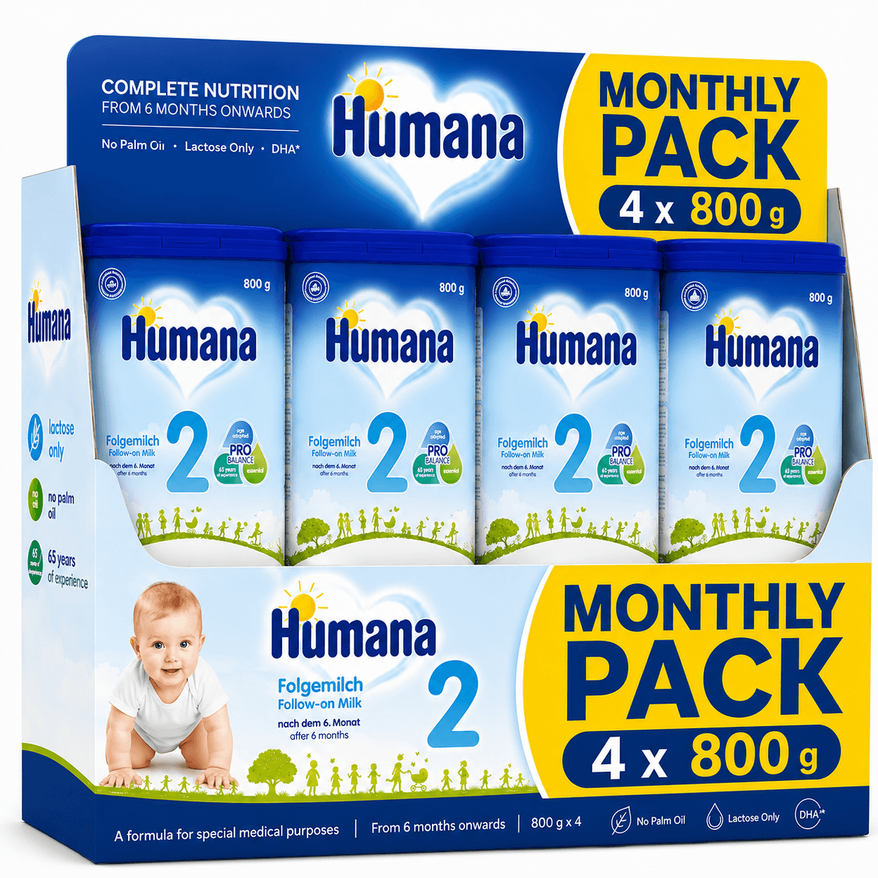 Humana 2 γάλα 2ης βρεφικής ηλικίας, μετά τον 6ο μήνα, 800gr ( NEO - MY PACK) MONTHLY x4