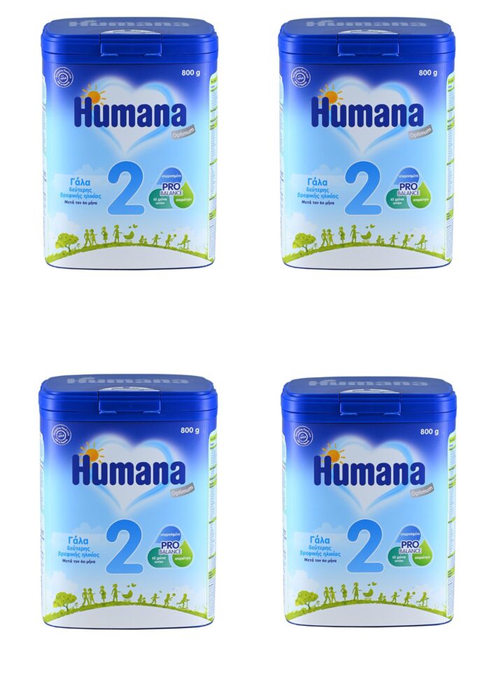 Humana 2 γάλα 2ης βρεφικής ηλικίας, μετά τον 6ο μήνα, 800gr ( NEO - MY PACK) MONTHLY x4