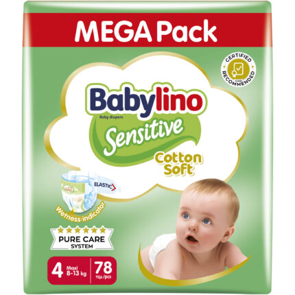 Βρεφική πάνα Babylino Sensitive Cotton Soft No4 8-13 Kg Mega Pack 78τμχ