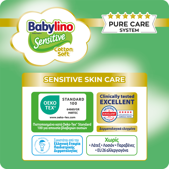 Βρεφική πάνα Babylino Sensitive Cotton Soft No4 8-13 Kg Mega Pack 78τμχ - 1