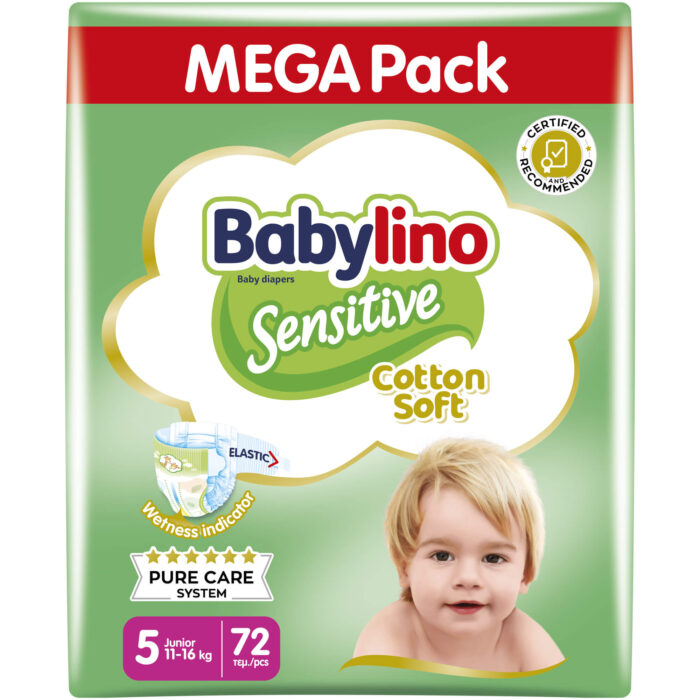 Βρεφική πάνα Babylino Sensitive Cotton Soft No5 11-16 Kg Mega Pack 72τμχ