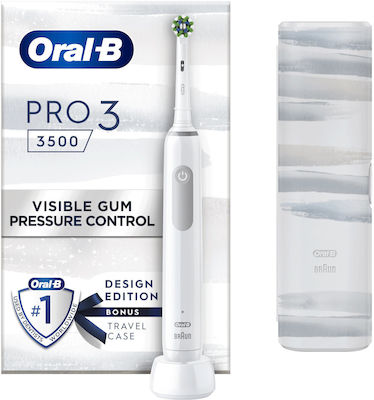 Oral-B Pro 3 3500 Ηλεκτρική Οδοντόβουρτσα με Αισθητήρα Πίεσης και Θήκη Ταξιδίου White Edition