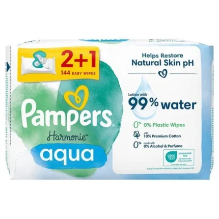 Pampers PROMO PACK Harmonie Aqua Wipes, Μωρομάντηλα 3x48τμχ (144τμχ).