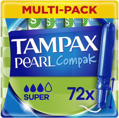 Tampax Super Compak Pearl Ταμπόν Με Απλικατέρ Για Αυξημένη Ροή 72 Τεμάχια [4 Συσκευασίες X 18 Τεμάχια]