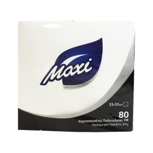 Maxi Χαρτοπετσέτα Πολυτελείας 2Φ Λευκή 33x33εκ. 80τμχ