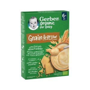 Gerber Organic For Baby 6m+ Grain & Grow Βρεφικά Δημητριακά με Σιτάρι, Βρώμη & Γεύση Μπισκότο, 200gr