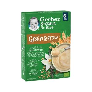 Gerber Organic For Baby 6m+ Grain & Grow Βρεφικά Δημητριακά με Σιτάρι, Βρώμη & Γεύση Βανίλια, 200gr