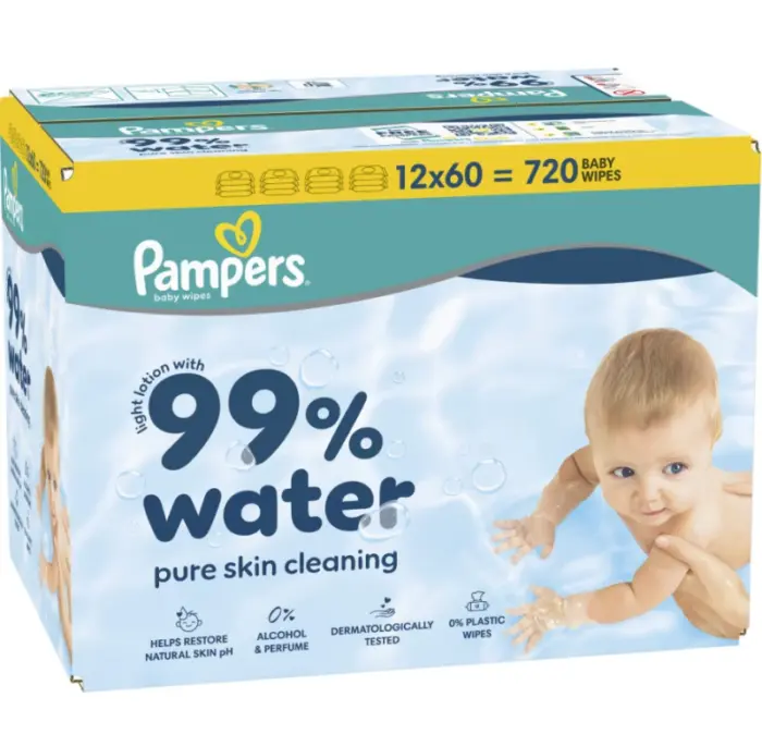 Pampers Harmonie Aqua Μωρομάντηλα με 99% Νερό, χωρίς Άρωμα, Οινόπνευμα & Parabens 15x48 (720τμχ)      KIB(1X12X60 EBO) - 2