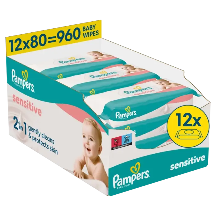 Pampers Sensitive Μωρομάντηλα 12×80τμχ (960 τεμάχια)