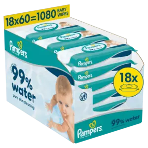 Pampers Aqua 99% Water Μωρομάντηλα18×60τμχ (1080 τεμάχια)