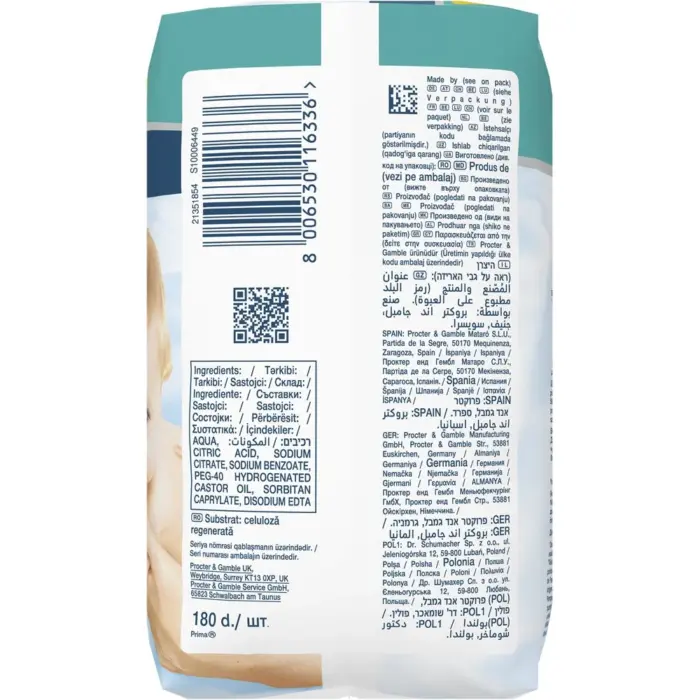 Pampers 99% Water Baby Wipes 180 Τεμάχια (3×60 Τεμάχια) - 2