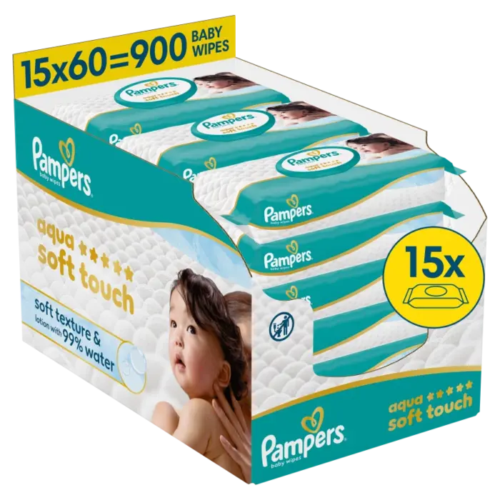 Pampers Aqua Soft Touch Μωρομάντηλα EBOX 15×60τμχ (900 τεμάχια)