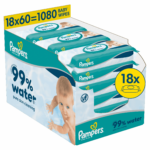 Pampers 99% Water Υποαλλεργικά Μωρομάντηλα με 99% Νερό, χωρίς Άρωμα, Οινόπνευμα & Parabens 18x60τμχ - 0