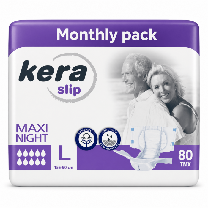 Πανες ακρατειας Kera Slip Large Maxi Night ΝΥΧΤΟΣ Montly Pack (4×20) 80 τεμαχιων - 1