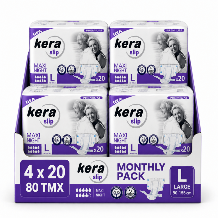 Πανες ακρατειας Kera Slip Large Maxi Night ΝΥΧΤΟΣ Montly Pack (4×20) 80 τεμαχιων