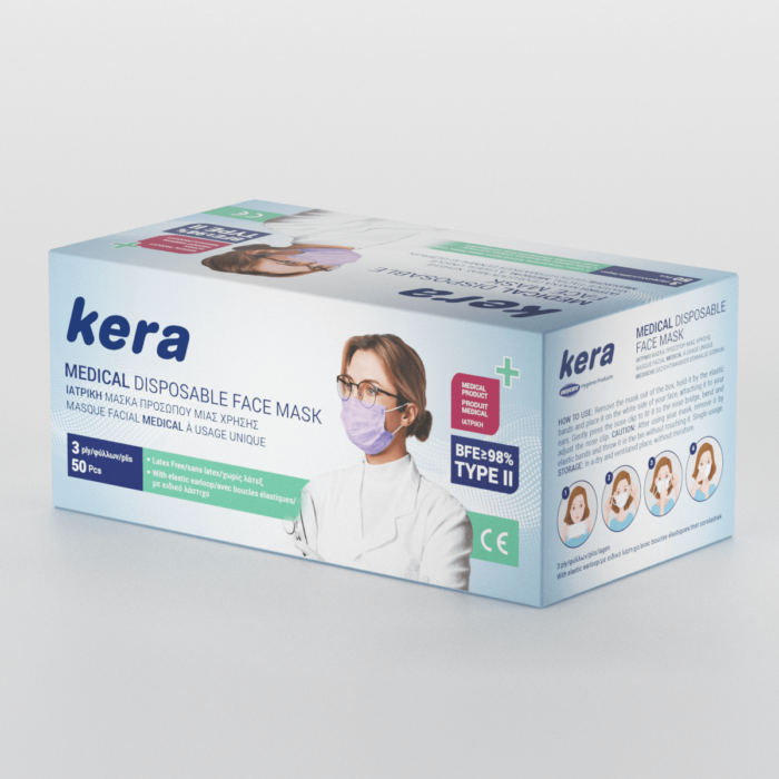 Μάσκες προσώπου kera medical μιας χρήσης 50 ΤΜΧ 3ply- Type II, ?98% BFE medical devices – ΙΑΤΡΙΚΗ ΤΡΙΦΥΛΛΗ - 1