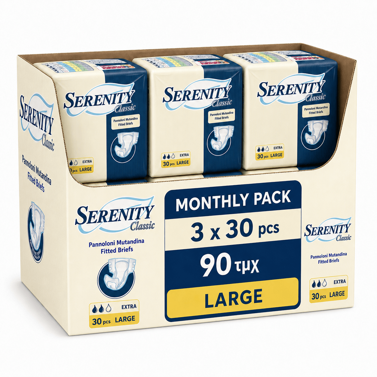 Serenity Classic Large Πάνες Ακράτειας Monthly Pack 3×30τμχ – 90τμχ
