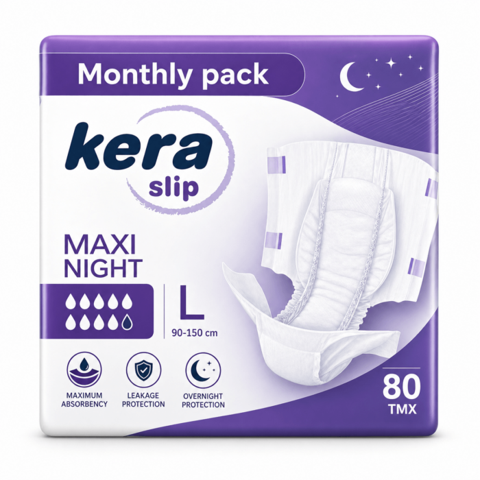 Πανες ακρατειας Kera Slip Large Maxi Night ΝΥΧΤΟΣ Montly Pack (4×20) 80 τεμαχιων - 2