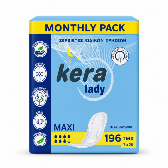 Σερβιέτες ακράτειας kera Lady Maxi Monthly Pack 196 τεμαχίων (7×28) - 1