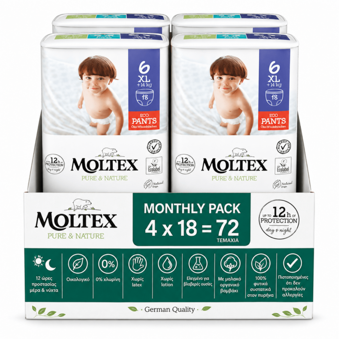 ddf7221a-07d0-4234-bd2a-b57ba52207e3-2 Moltex pure & nature maxi pants πανα βρακακι Monthly Pack no6 16-30kg 72 τεμαχίων (4×18)