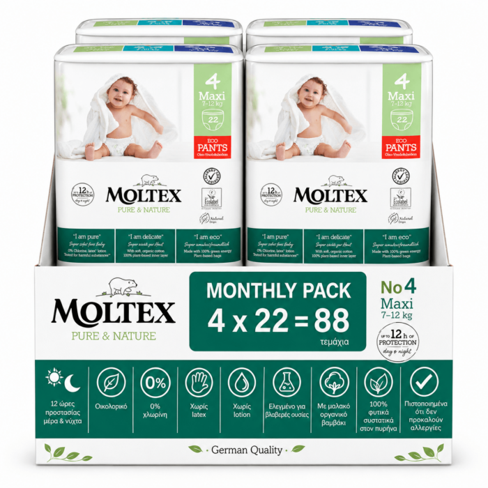 e5e0f54d-4ea9-4a65-a7e7-4f171f4b0437-2 Moltex pure & nature maxi pants πανα βρακακι Monthly Pack no4 7-12kg 88 τεμαχίων (4×22)
