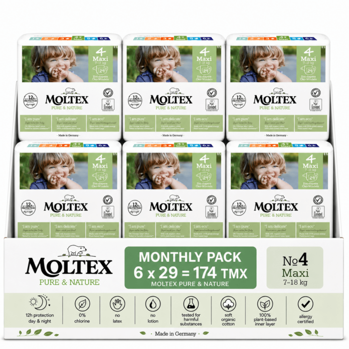 Moltex pure & nature maxi no4 7-18kg Monthly Pack 174 τεμαχίων (6×29)