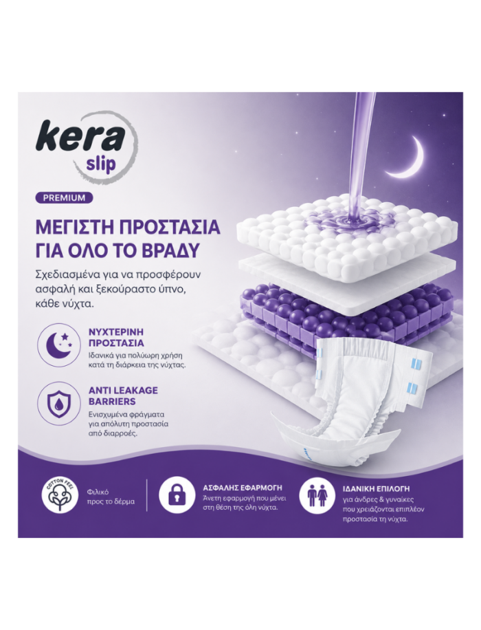 Πανες ακρατειας Kera Slip Large Maxi Night ΝΥΧΤΟΣ Montly Pack (4×20) 80 τεμαχιων - 3