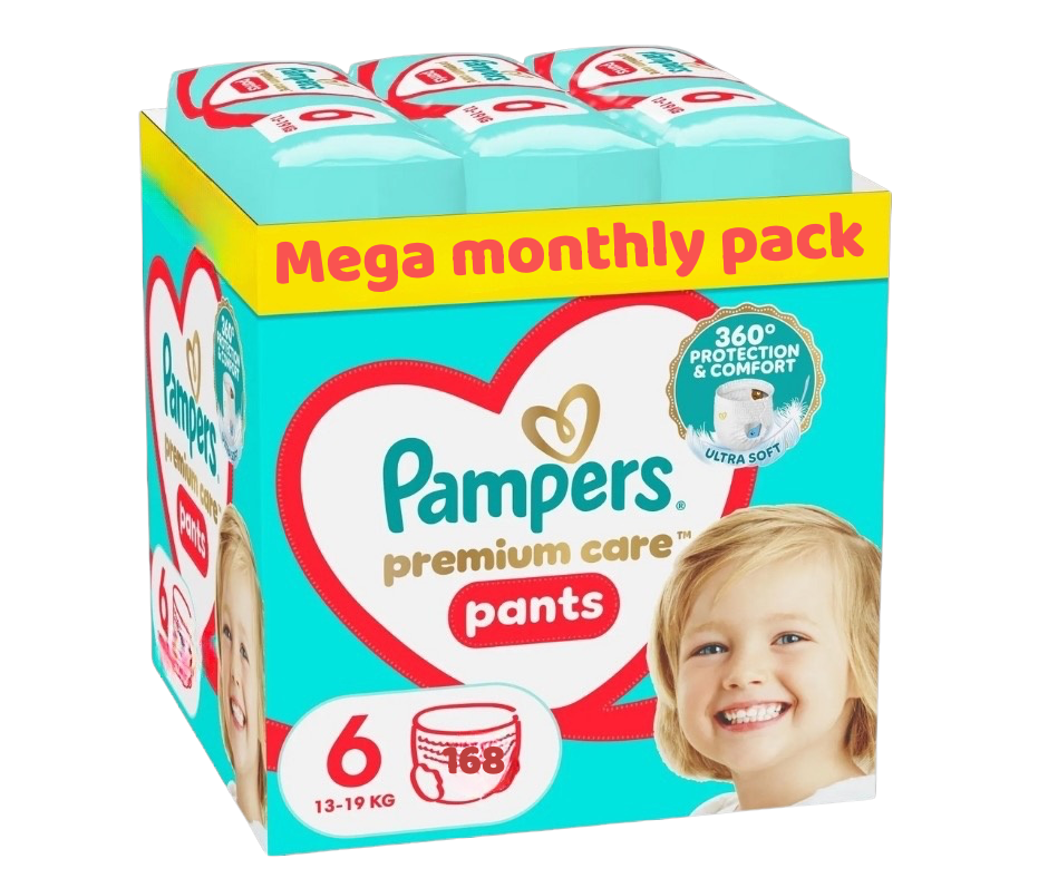 Pampers Premium Care Pants Mega Monthly Pack no6 (15+kg) 168 Πάνες – Βρακάκι