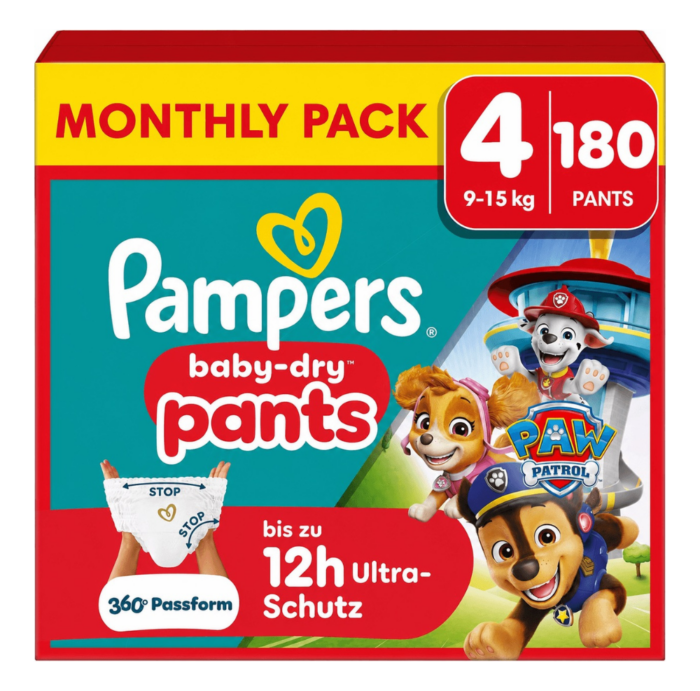Pampers Baby-Dry πανα βρακακι Paw Patrol Edition Monthly Pack Νο4 9kg-15kg 180τμχ