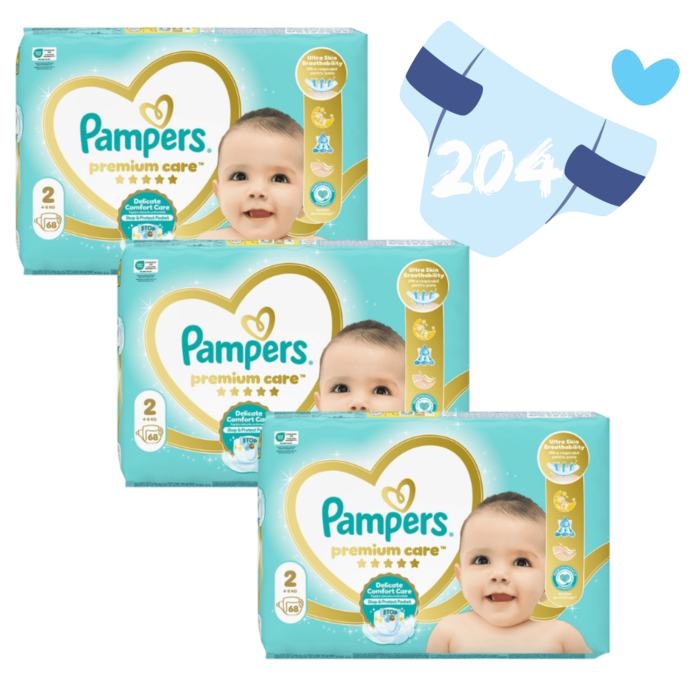 Πάνες Pampers Premium Care Super Jumbo Pack Νο2 (4-8kg) 204τεμ (3*68τεμ)