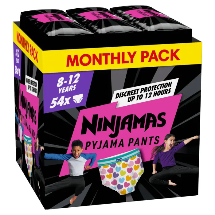 Πάνες Pampers Ninjamas Pyjama Night Pants Monthly Pack 54 τεμ. για Κορίτσια 8-12 ετών (27-43kg)