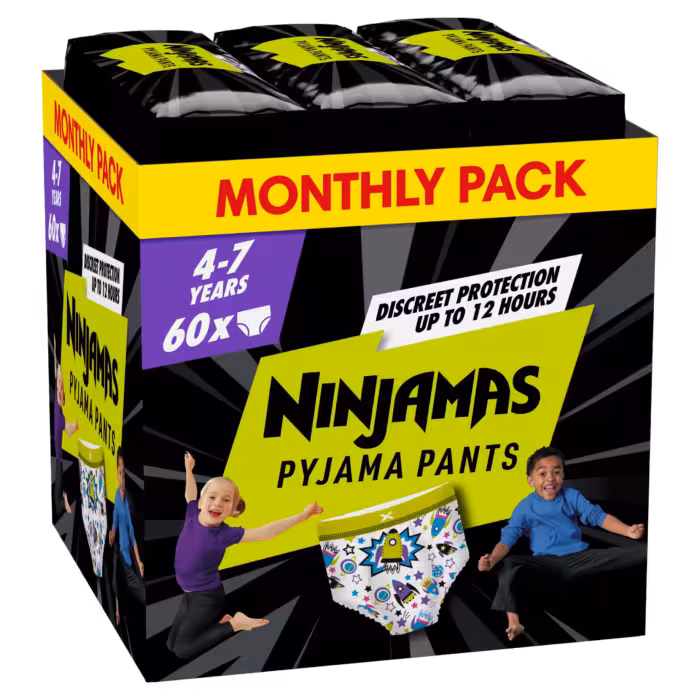 Πάνες Pampers Ninjamas Pyjama Night Pants Monthly Pack 60 τεμ. για Αγόρια 4-7 ετών (17-30kg)