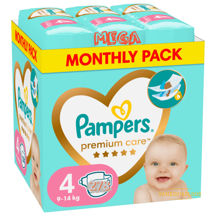 Pampers Premium Care Mega Monthly Pack no4 (9-14 kg) (2 κιβώτια) -278 τεμάχια