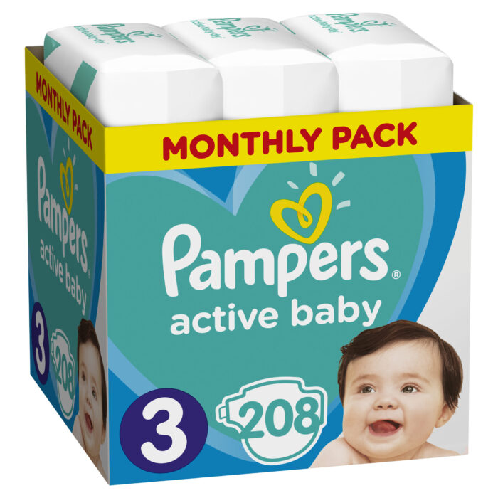 Πανες Pampers Active Baby Monthly Pack Νο3 (6-10kg) 208τεμ