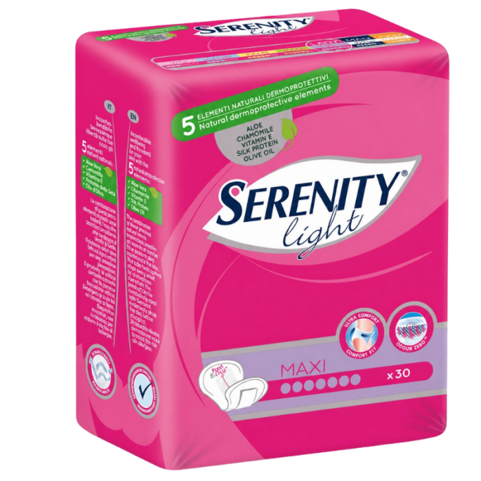 μηνιαια-Συσκευασια-5 Serenity Σερβιετες ελαφράς ακράτειας με Aloe vera MAXI 30τμχ