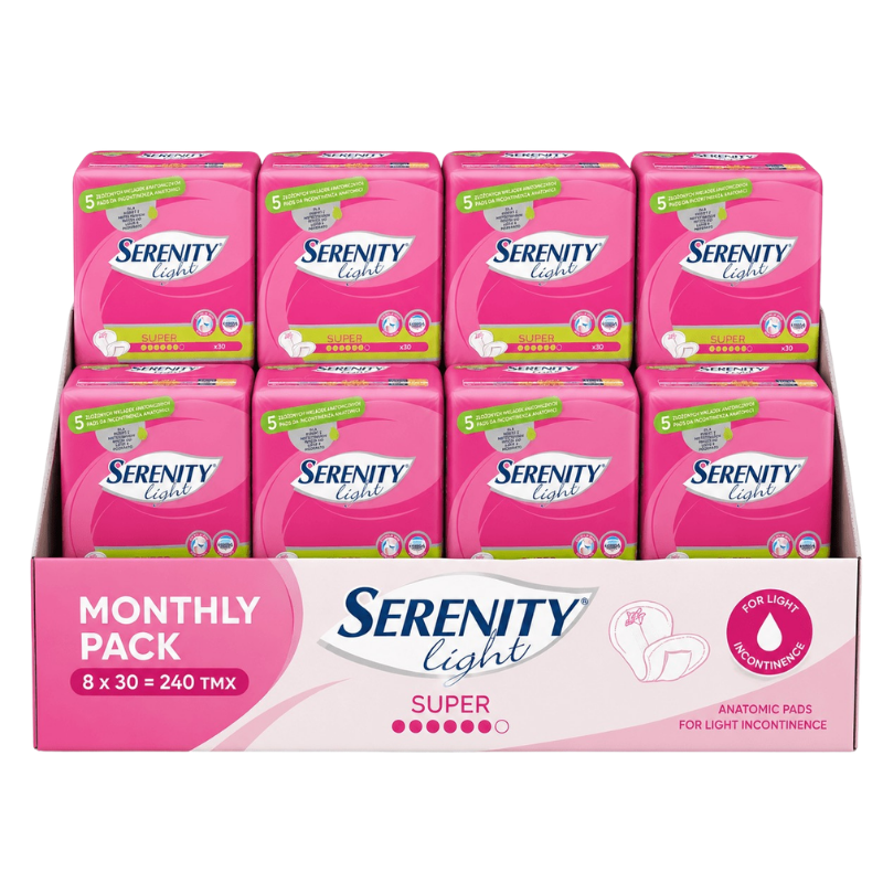 Serenity Light Super Σερβιέτες Ακράτειας Monthly pack 240τμχ (8 πακ./κιβ.) 44cm