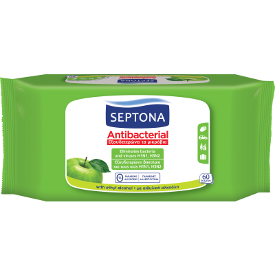 Septona Antibacterial Αντιβακτηριακά Μαντηλάκια με Λεμόνι, (4x15τεμ) 60τεμ
