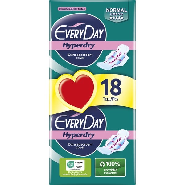 EveryDay Hyperdry Normal Ultra Plus Σερβιέτες με Φτερά, 18τεμ