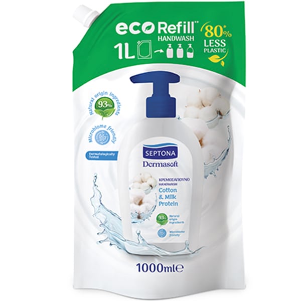 Septona Dermasoft Cotton & Milk Protein Eco Refill Ανταλλακτικό Υγρό Κρεμοσάπουνο, 1000ml