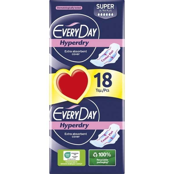 EveryDay Hyperdry Super Ultra Plus Σερβιέτες με Φτερά, 18τεμ