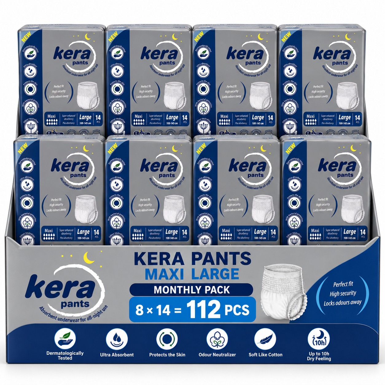 Κιβώτιο 8× Πάνα ακράτειας βρακάκι kera maxi Large 14τμχ (112 τεμ.)