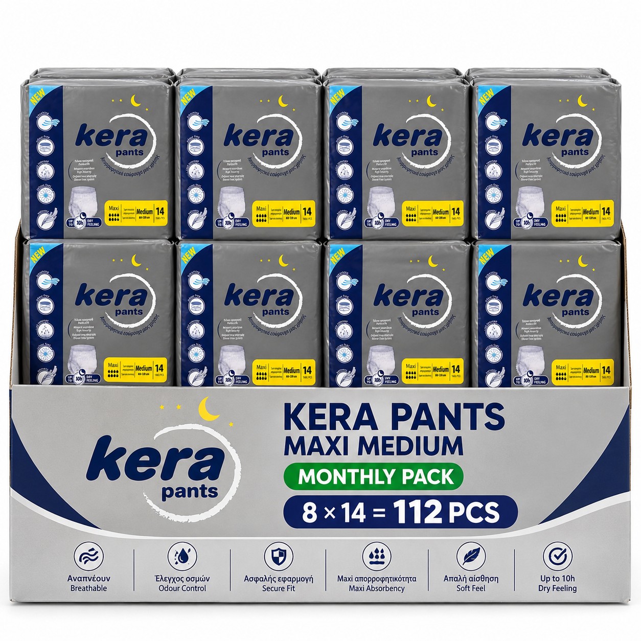 Κιβώτιο 8× Πάνα ακράτειας βρακάκι kera maxi medium 14τμχ (112 τεμ.)